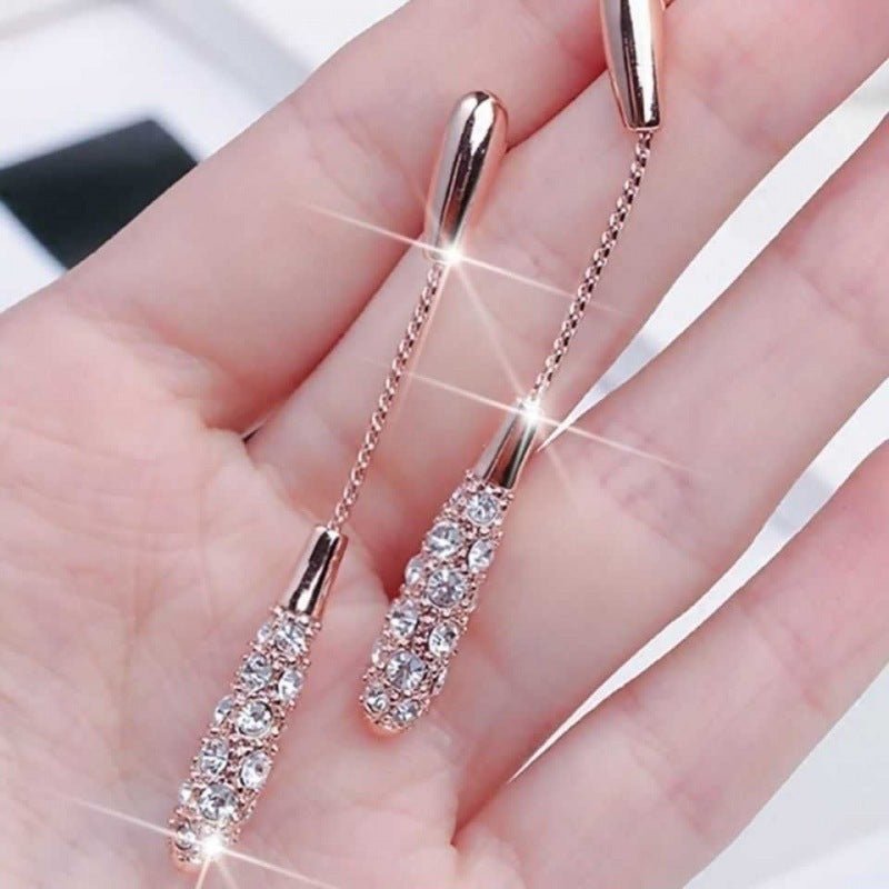 S925 Silver Needle Long Temperament Fashion Water Drop Diamond Earrings-Jewearrings