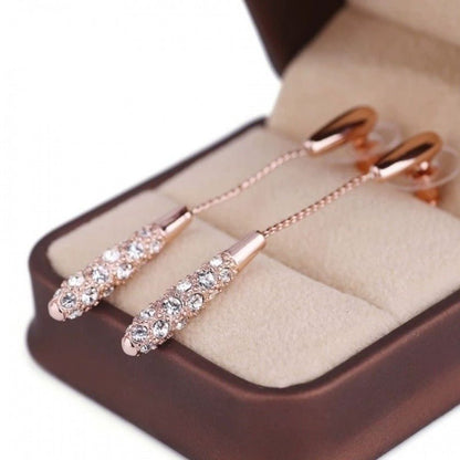 S925 Silver Needle Long Temperament Fashion Water Drop Diamond Earrings-Jewearrings