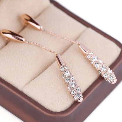 S925 Silver Needle Long Temperament Fashion Water Drop Diamond Earrings-Jewearrings