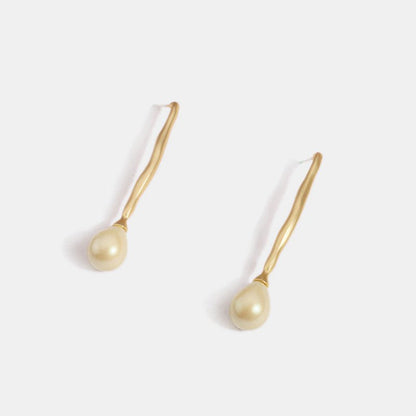 S925 Silver Needle Long Water Drop Pearl Stud Earrings-Jewearrings