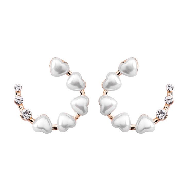 S925 silver needle love pearl diamond ring earrings hollow semi-circular heart-shaped earrings sweet temperament earrings female-Jewearrings