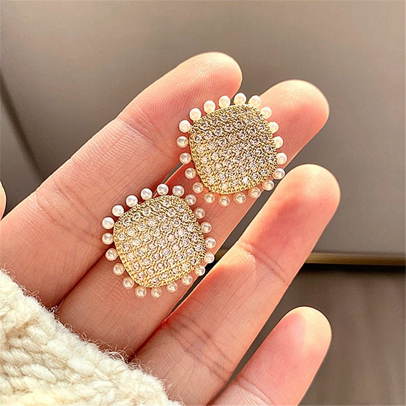 S925 Silver Needle Micro Inlaid Zircon Full Diamond Pearl Earrings Women-Jewearrings