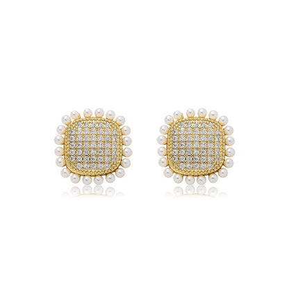 S925 Silver Needle Micro Inlaid Zircon Full Diamond Pearl Earrings Women-Jewearrings