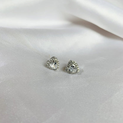 S925 Silver Needle Micro Inlaid Zirconium Diamond Heart-shaped Stud Earrings-Jewearrings