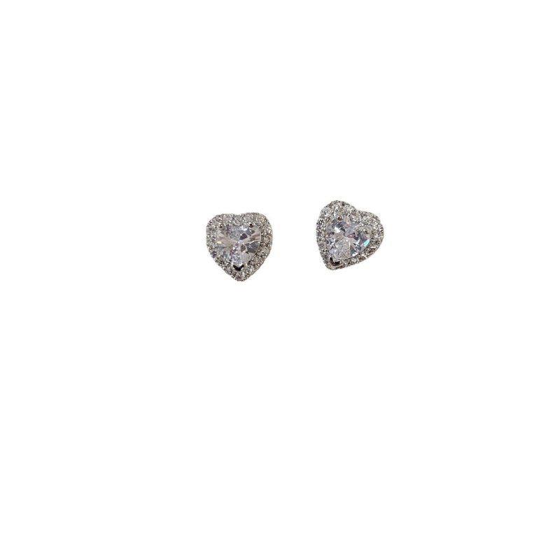 S925 Silver Needle Micro Inlaid Zirconium Diamond Heart-shaped Stud Earrings-Jewearrings