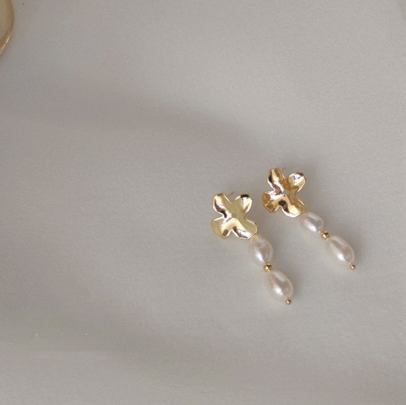 S925 Silver Needle Natural Baroque Freshwater Pearl Cold Retro Long Thin Earrings-Jewearrings