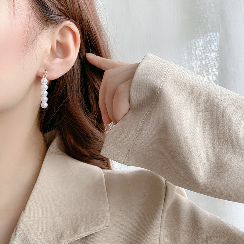 S925 Silver Needle Pearl Long Earrings-Jewearrings