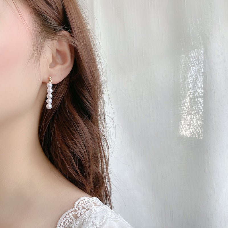 S925 Silver Needle Pearl Long Earrings-Jewearrings