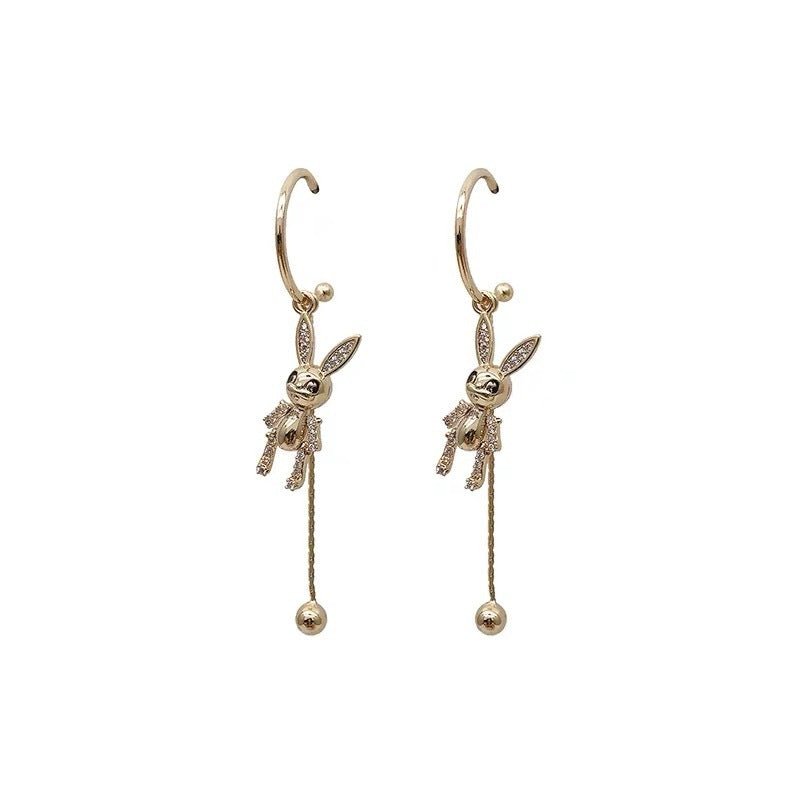 S925 Silver Needle Rabbit Cute Full Diamond Long Temperament Earrings 14K Real Gold Earrings Trendy-Jewearrings