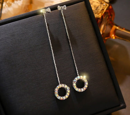 S925 silver needle simple fashion wild long bow color diamond circle earrings earrings earrings-Jewearrings