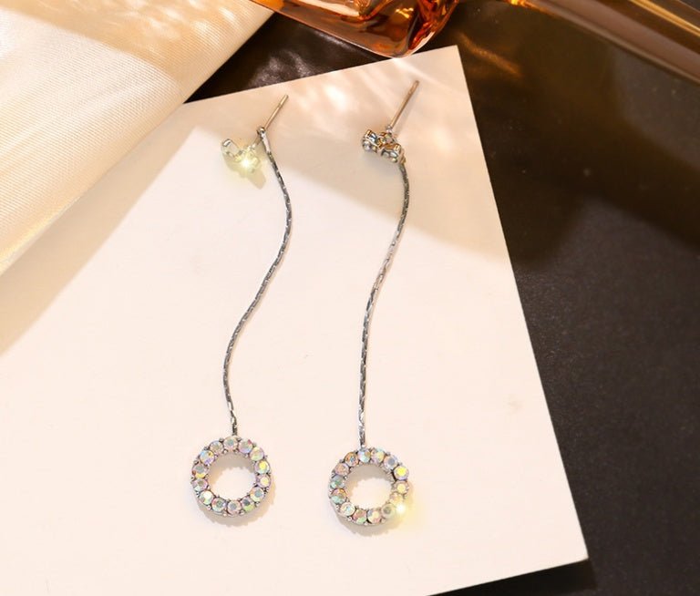 S925 silver needle simple fashion wild long bow color diamond circle earrings earrings earrings-Jewearrings