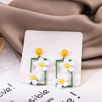 S925 Silver Needle Small Daisy Earrings Earrings Female Temperament Long Earrings Ins Net Red Earrings-Jewearrings