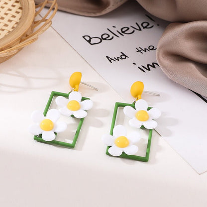 S925 Silver Needle Small Daisy Earrings Earrings Female Temperament Long Earrings Ins Net Red Earrings-Jewearrings