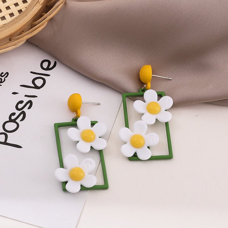 S925 Silver Needle Small Daisy Earrings Earrings Female Temperament Long Earrings Ins Net Red Earrings-Jewearrings