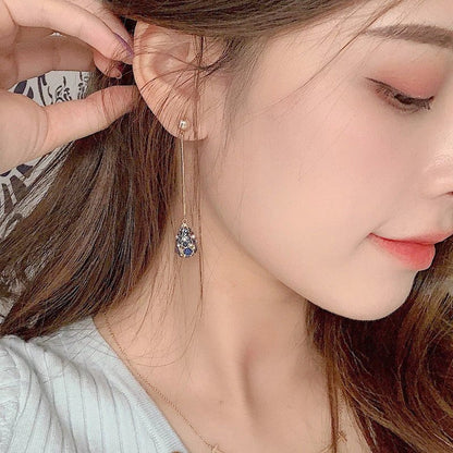 S925 Silver Needle Stud Earrings Women Long Tassel Earrings-Jewearrings