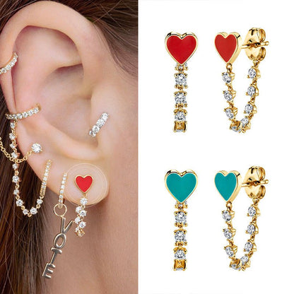 S925 Silver Needle Tassel Set With Diamond Heart Love Drops Glue Earrings Ornaments-Jewearrings