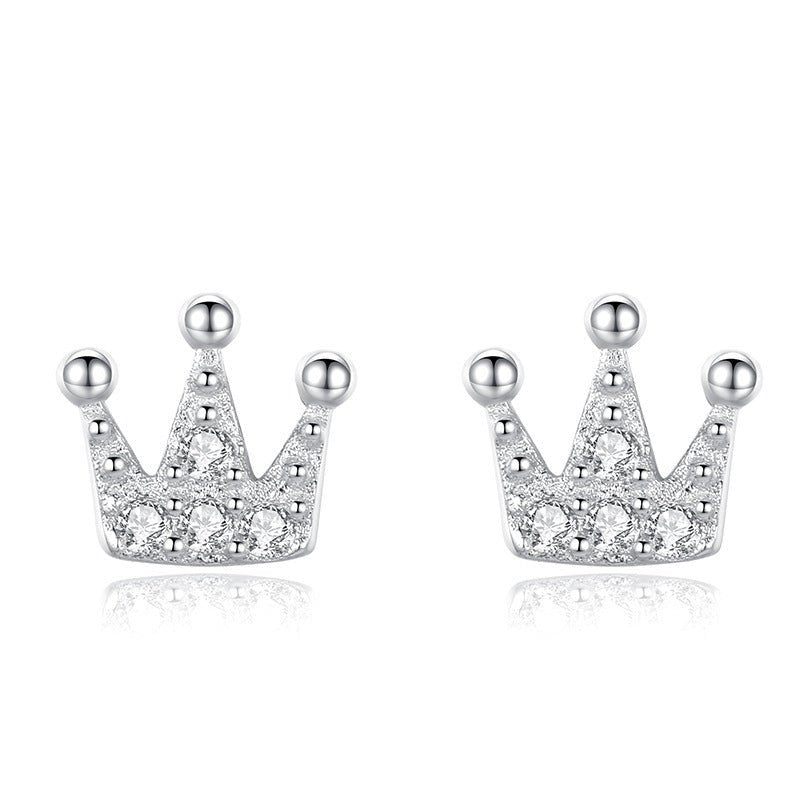 S925 Silver Petite Crown Diamond Stud Earrings-Jewearrings