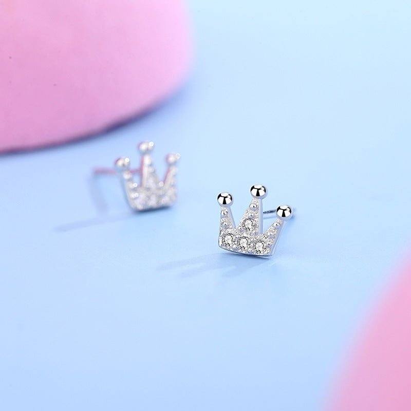 S925 Silver Petite Crown Diamond Stud Earrings-Jewearrings