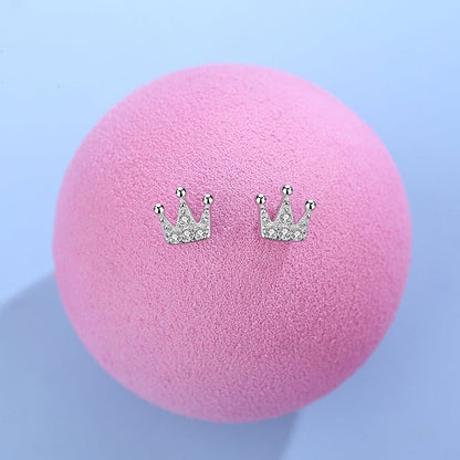 S925 Silver Petite Crown Diamond Stud Earrings-Jewearrings