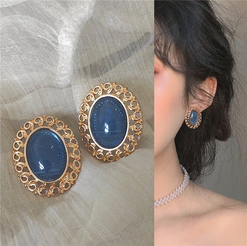 s925 silver pin blue stone earrings-Jewearrings