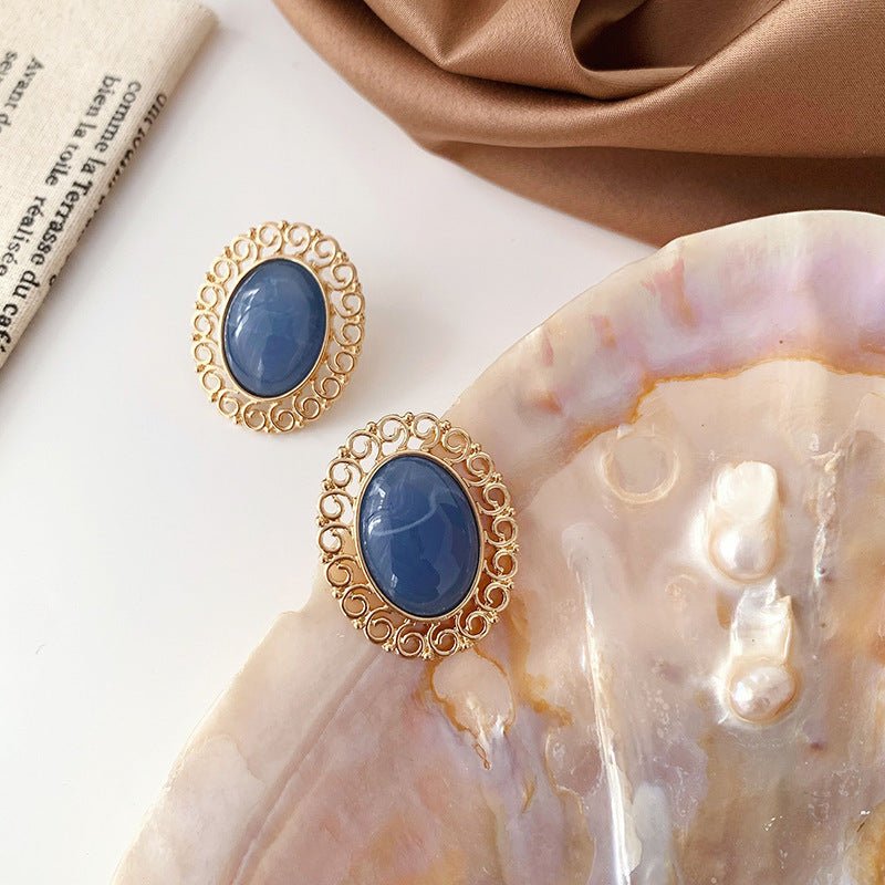 s925 silver pin blue stone earrings-Jewearrings