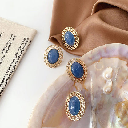 s925 silver pin blue stone earrings-Jewearrings