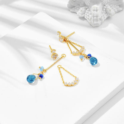 S925 Silver Plated 14K Gold Lapis Lazuli Light Blue Zirconium Earrings-Jewearrings