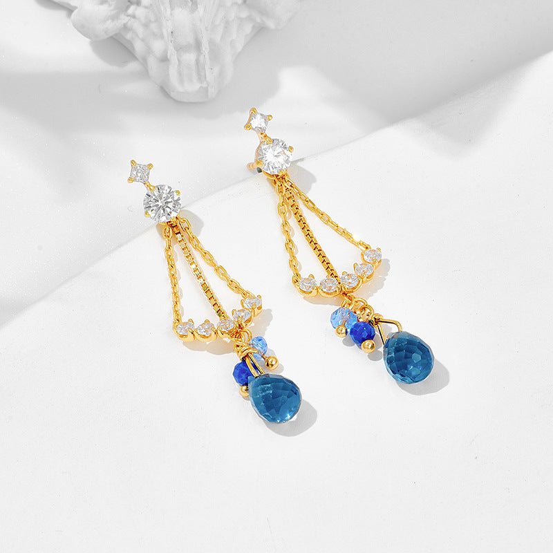 S925 Silver Plated 14K Gold Lapis Lazuli Light Blue Zirconium Earrings-Jewearrings