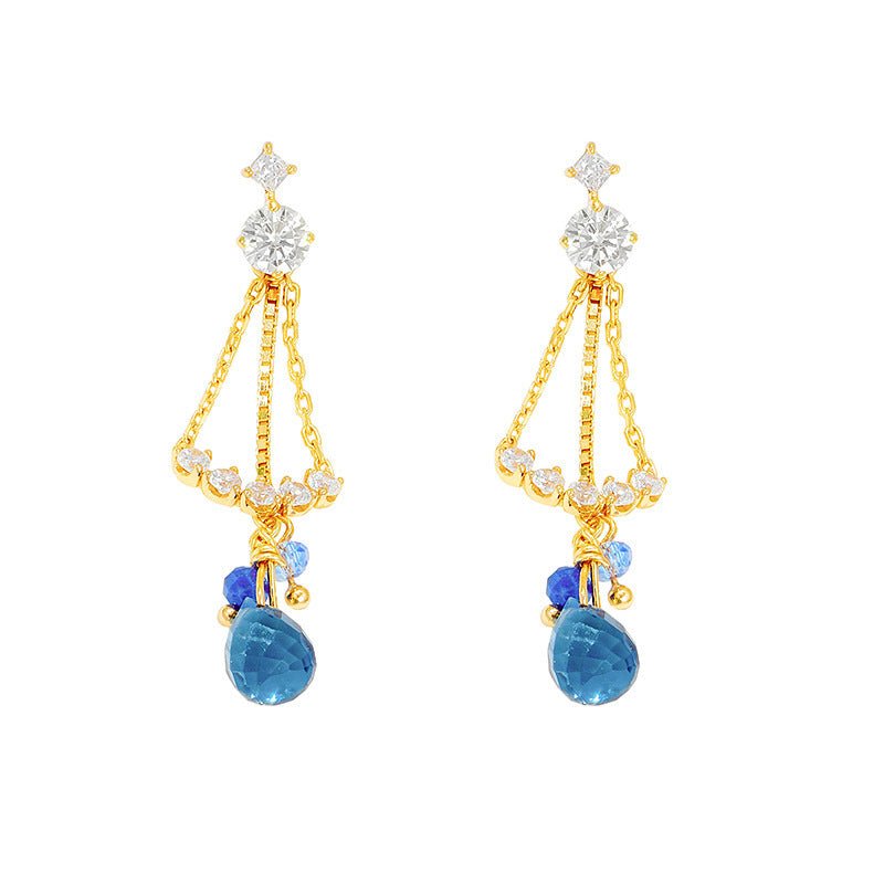 S925 Silver Plated 14K Gold Lapis Lazuli Light Blue Zirconium Earrings-Jewearrings