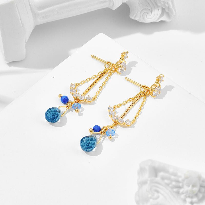 S925 Silver Plated 14K Gold Lapis Lazuli Light Blue Zirconium Earrings-Jewearrings