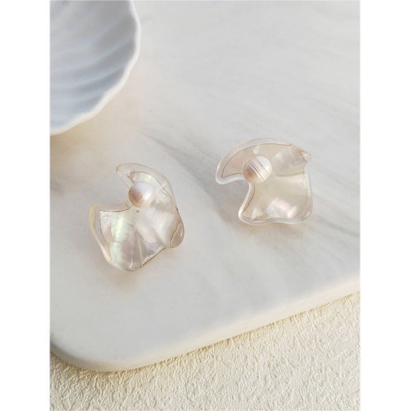 S925 Silver Post Elegant French Women's Pearl Shell Earrings-Jewearrings