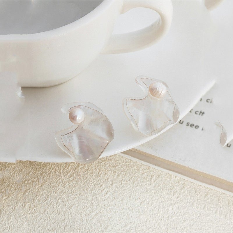 S925 Silver Post Elegant French Women's Pearl Shell Earrings-Jewearrings