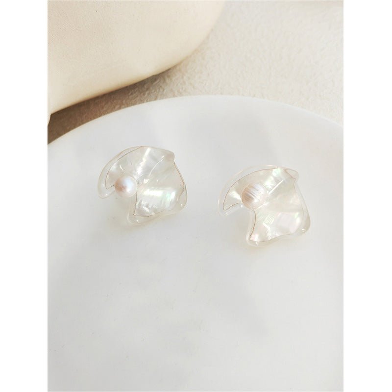 S925 Silver Post Elegant French Women's Pearl Shell Earrings-Jewearrings