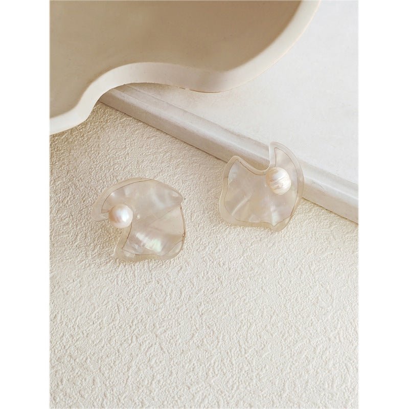 S925 Silver Post Elegant French Women's Pearl Shell Earrings-Jewearrings