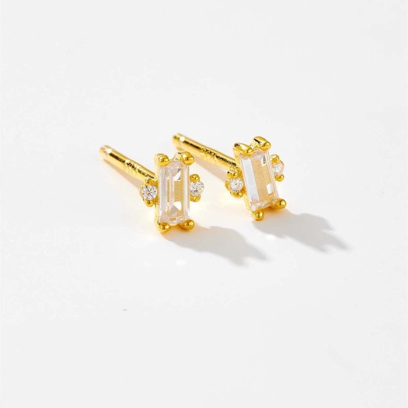 S925 Silver Rectangular Diamond Stud Earrings Minimalist Retro-Jewearrings