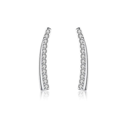 S925 Silver Simple Curved Diamond Stud Earrings-Jewearrings