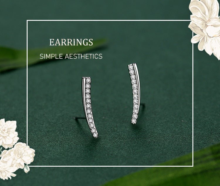 S925 Silver Simple Curved Diamond Stud Earrings-Jewearrings