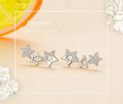 S925 Silver Simple Diamond Star Stud Earrings-Jewearrings