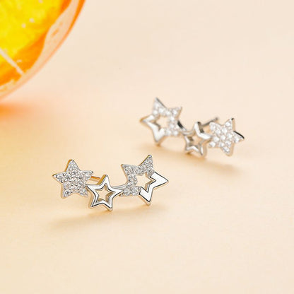 S925 Silver Simple Diamond Star Stud Earrings-Jewearrings