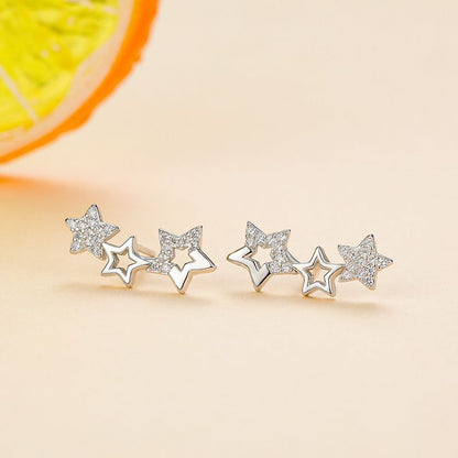 S925 Silver Simple Diamond Star Stud Earrings-Jewearrings