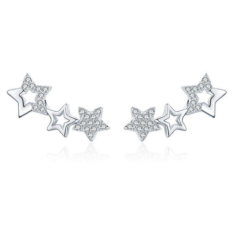 S925 Silver Simple Diamond Star Stud Earrings-Jewearrings