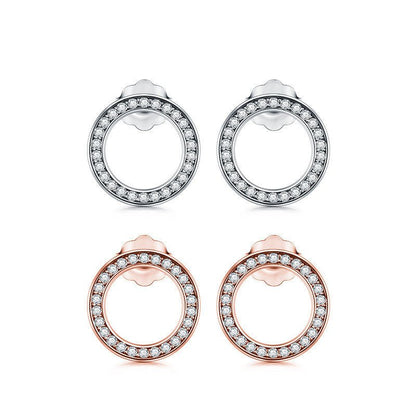 S925 Silver Simple Stud Earrings Full Of Diamond Hollow Round Earrings-Jewearrings