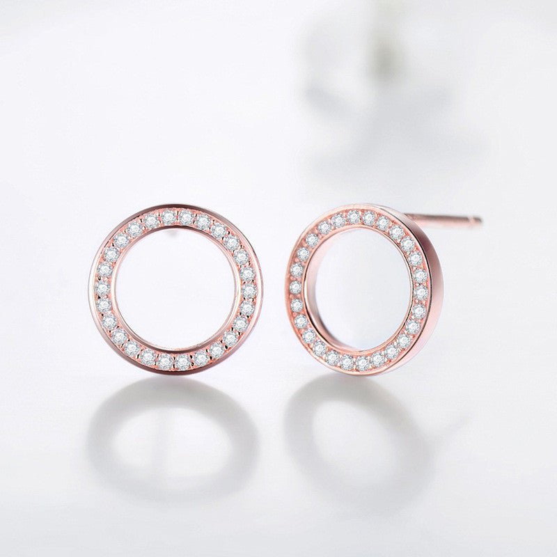 S925 Silver Simple Stud Earrings Full Of Diamond Hollow Round Earrings-Jewearrings