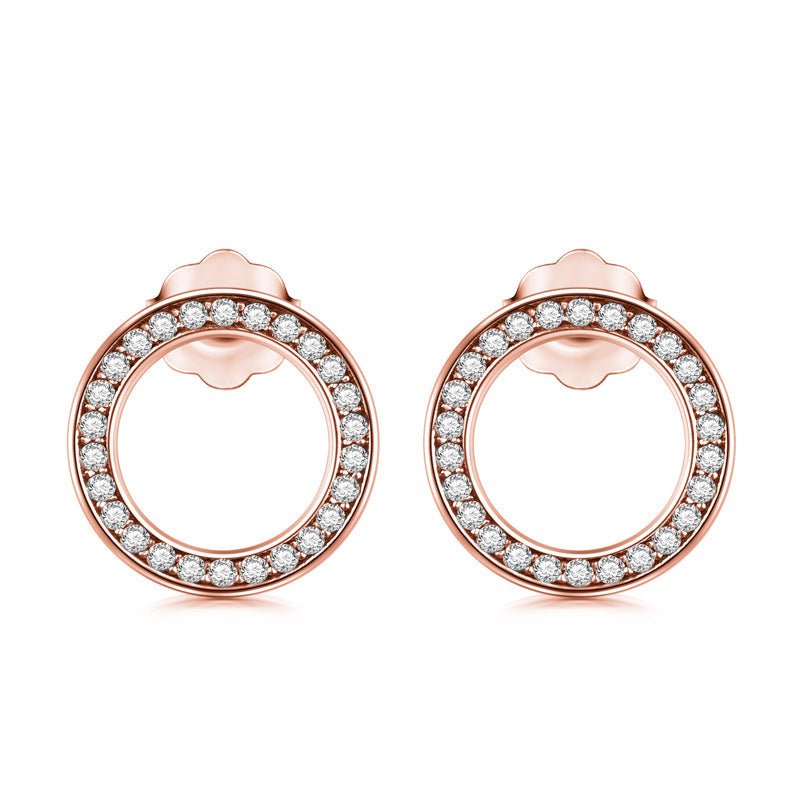 S925 Silver Simple Stud Earrings Full Of Diamond Hollow Round Earrings-Jewearrings