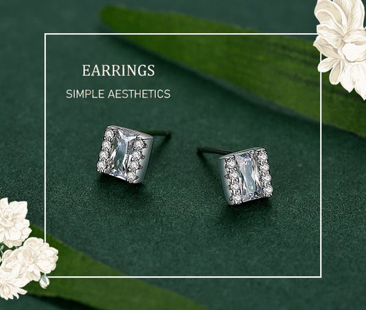 S925 Silver Square Micro Diamond Stud Earrings-Jewearrings