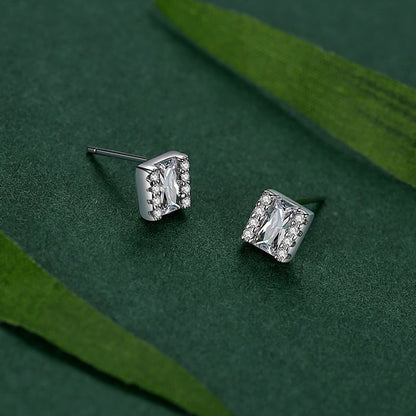 S925 Silver Square Micro Diamond Stud Earrings-Jewearrings