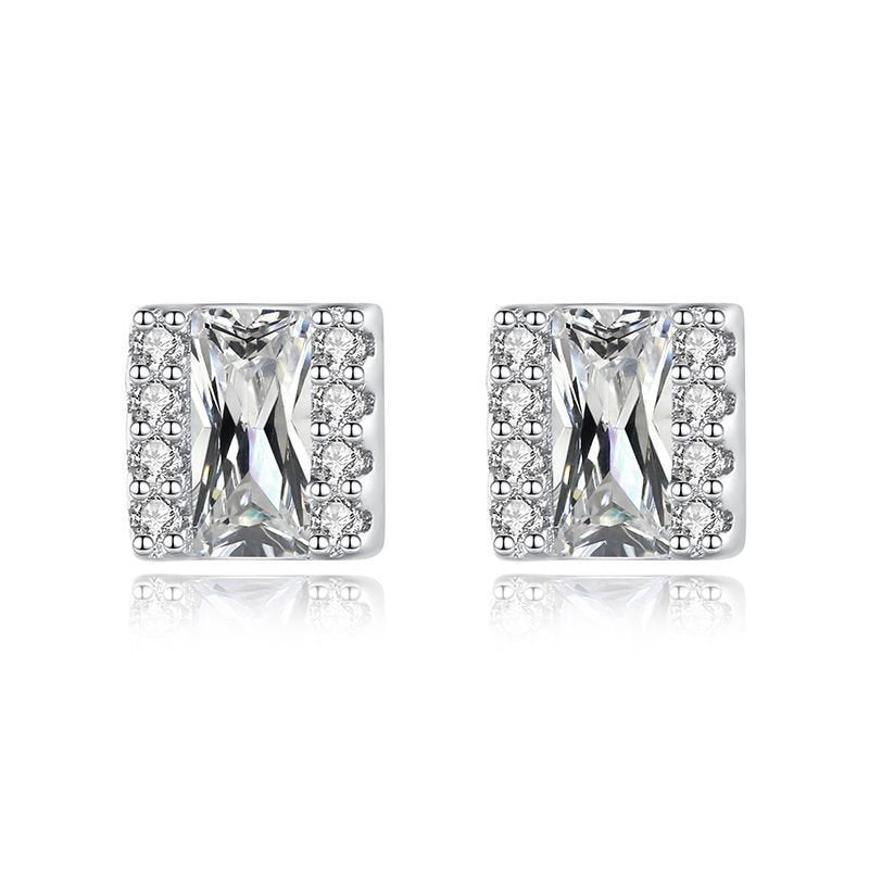 S925 Silver Square Micro Diamond Stud Earrings-Jewearrings