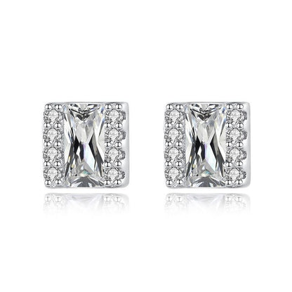 S925 Silver Square Micro Diamond Stud Earrings-Jewearrings