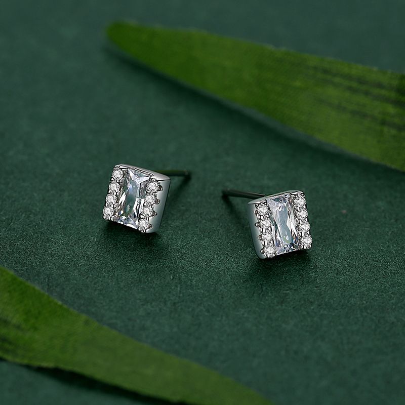 S925 Silver Square Micro Diamond Stud Earrings-Jewearrings