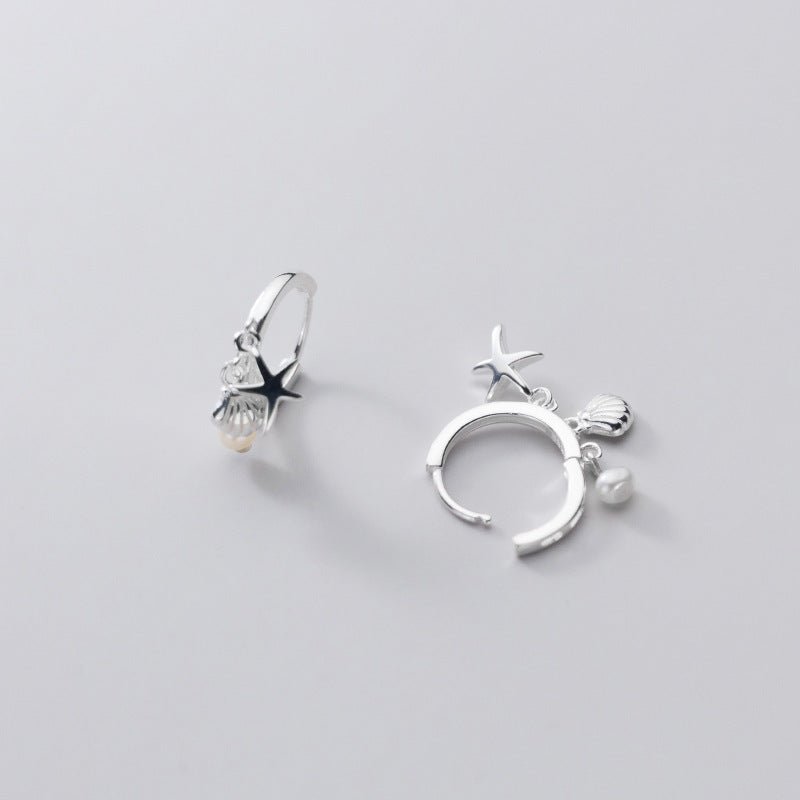 S925 Silver Starfish Shell Sweet Pearl Earrings-Jewearrings